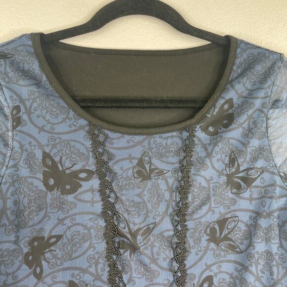 Tim Burton's Corpse Bride Romwe Black Blouse sheer butterfly Medium Whimsigoth - Picture 3 of 15